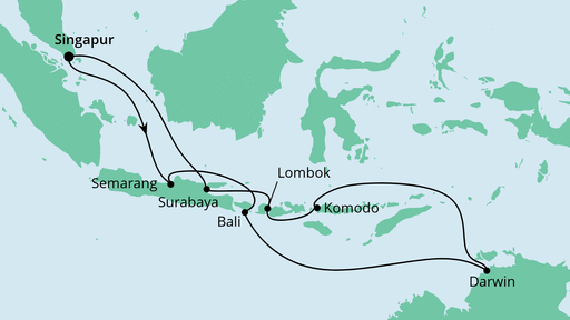 Routenverlauf für Australien & Indonesien mit AIDAvita am 10.01.21 Routenverlauf für Australien & Indonesien mit AIDAvita am 10.01.21
