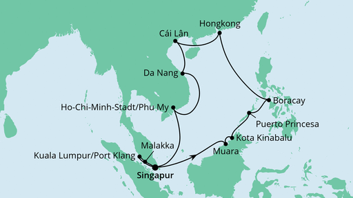 Routenverlauf für Philippinen, Hongkong & Vietnam 2 mit AIDAvita am 29.11.20